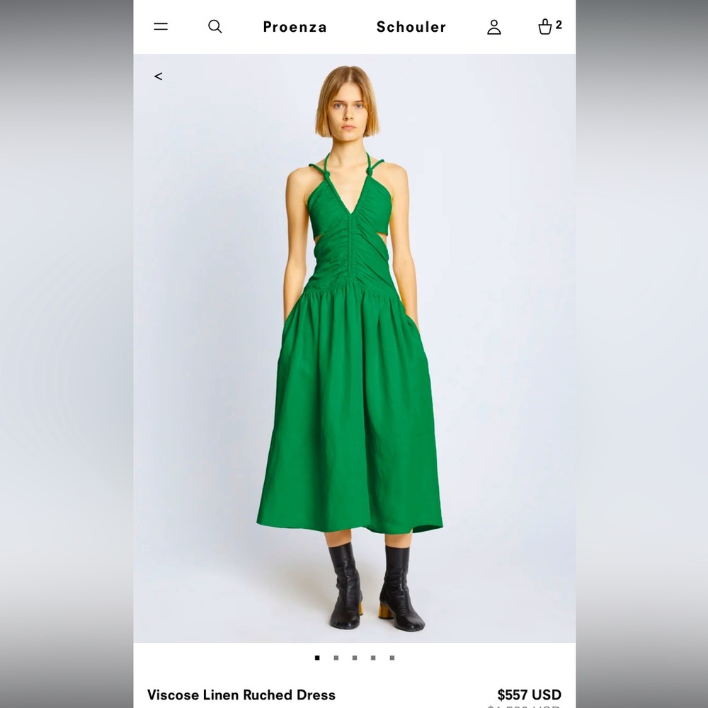 Viscose Linen Ruched Dress - Bright Ggreen